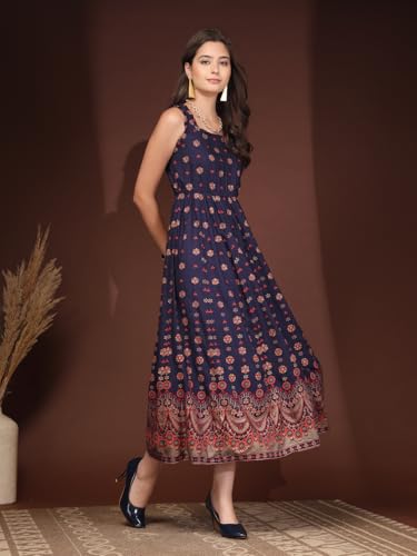 Image of Dress for Women | New Rayon Floral Printed Flared Maxi Dress for Women & Girl's