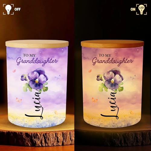 Personalized Granddaughter Keepsake Glass Jar with LED Light - Custom Birth Month Flower and Name Gift for Granddaughters - Image 4