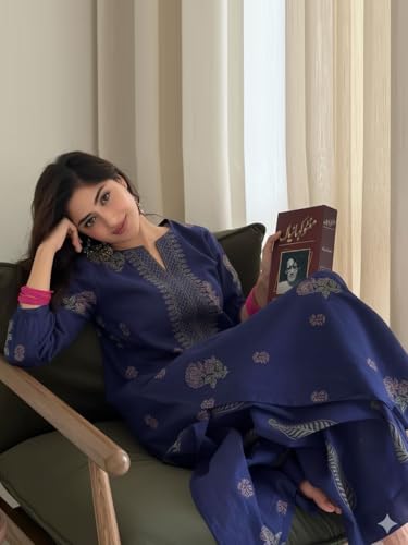 Image of ANNI DESIGNER Women's Rayon Viscose Straight Printed Kurta with Palazzo | Women Kurta Set | Ethnic Wear for Women | Daily Office Casual Traditional Outfit