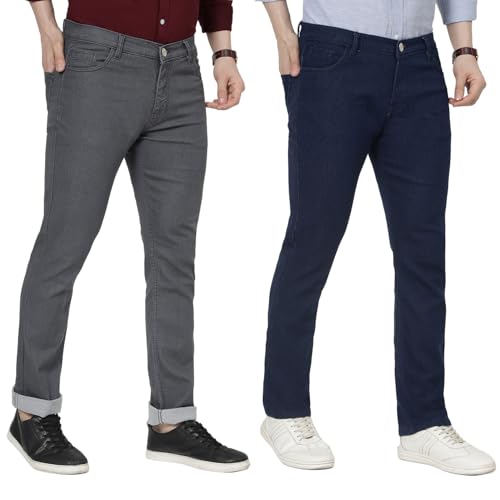 Image of DAIS Men's Stretchable Straight Fit Mid Rise Jeans, Pack of 2, (Combo of 2 Jeans)