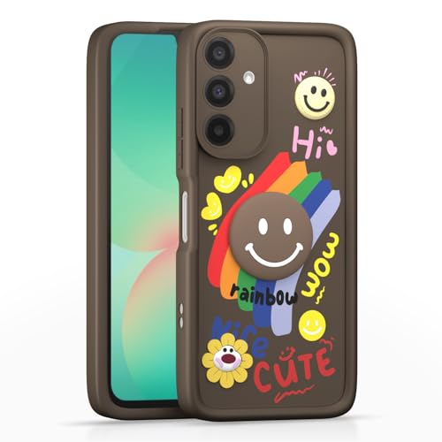 Image of Pikkme Back Cover for Samsung Galaxy A26 5G | Soft Silicone| Cute Rainbow Smile & 3D Cartoon Flower Design | Shockproof Raised Camera Protection Bumper Case (Brown)