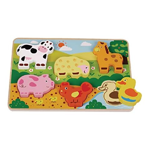 Wooden Farm Chunky Puzzle Game - 7 Colourful Pieces: Jigsaw Game for Children and Toddlers 1 year 12 months+ and above - Bold design and bright colours, farm animals Cover