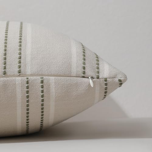 Image of Hckot Throw Pillow Covers 12x20 Set of 2 Striped Pillow Covers Textured Linen Decorative Pillows Lumbar Cushion Covers for Sofa Couch Bed Living Room Farmhouse Decor, Sage Green