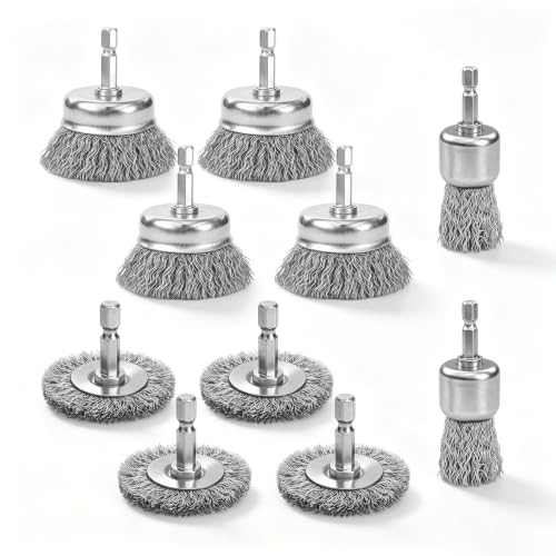 Image of 1 /4 Inch Wire Brush for Drill 10 Pcs Set Steel Wheel for Rust Removal