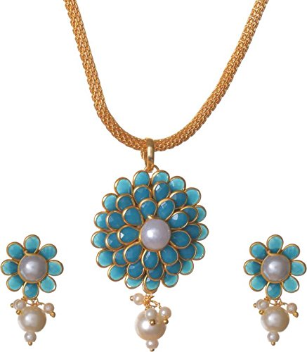 RAJASTHANI Sky Blue Brass Pachi Pendant 