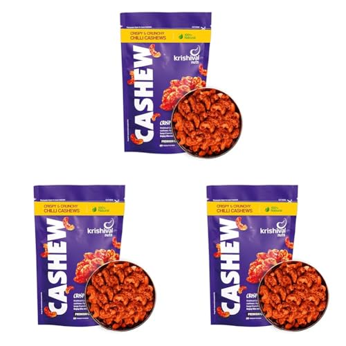 Image of Krishival Nuts Chilli Cashews | Chilli Flavored | High Fiber & Rich In Protein | 500 Grams (6 Packs of 250g Each) | Zero Preservatives | Nutritious & Delicious Nuts