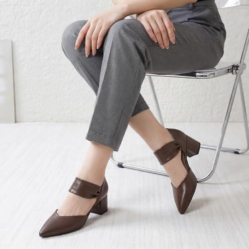 Image of RIBONGZ Kitten Heels for Women Closed Toe Comfortable Low Heels Pointed Toe Sexy Slip on Pumps Bridal Party Dressy Shoes