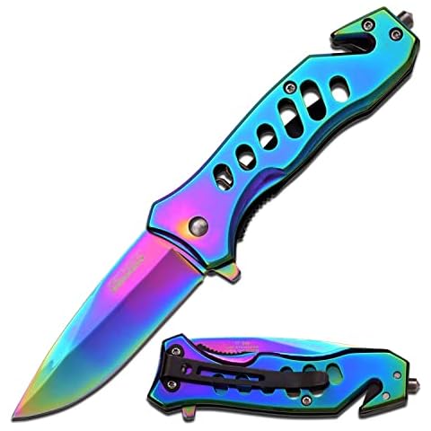 TAC FORCE- Spring Assisted Folding Pocket Knife – Rainbow TiNite Coated Stainless Steel Blade and Handle, Glass Punch and Pocket Clip, Tactical, EDC, Rescue - TF-844 Cover