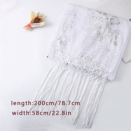 HEREAD Sequin Shawls and Wraps for Evening Dresses 1920s Lace Fringe Scarf Sparkly Wedding Accessories for Women and Bride2