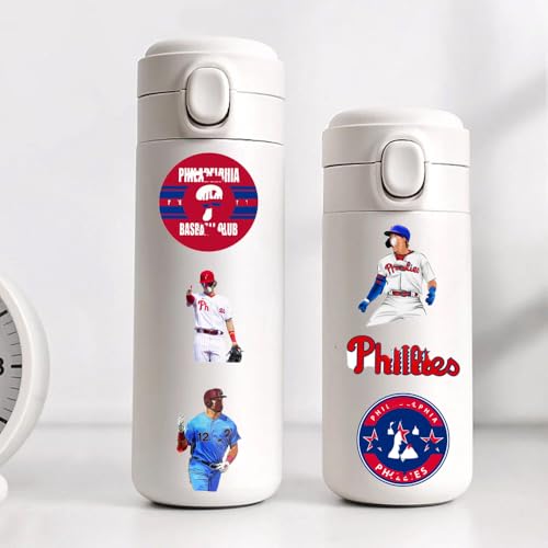 Image of 50 PCS Philadelphia Stickers Decal for Phillies Stickers Pack Baseball Colorful Aesthetic Decals Vinyl Sticker Waterproof for Water Bottle Computer Laptop Luggage Phone Car Skateboard Bumper