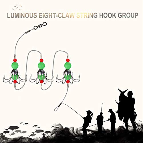 Conjunto de 8 ganchos de peixe limpos de aço inoxidável com 8 ganchos de farpa luminosos para lagost
