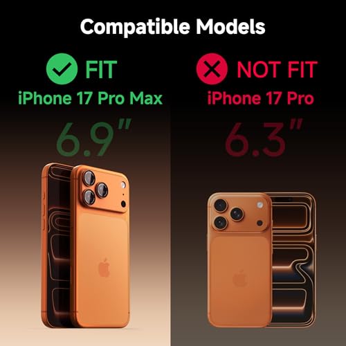 Image of CACOE Metal Camera Lens Protector for iPhone 17 Pro Max, 9H Tempered Glass with Aluminum Frame, HD Clarity & Scratch-Resistant Camera Screen Protector Cover Accessories(Orange)