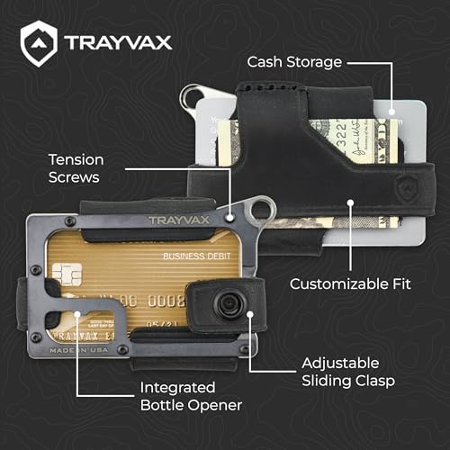 Image of Trayvax Contour Wallet, RFID Front Pocket Money and Credit Card Holder, Minimalist Slim Leather Metal Wallet for Men and Women, Raw Stealth Black