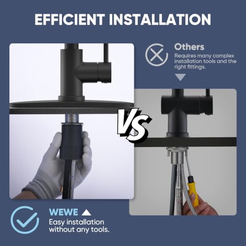 Image of WEWE Matte Black Kitchen Faucet with Pull Down Sprayer, Commercial Stainless Steel Spring Single Handle Single Hole Sink Faucet for Farmhouse, RV, Laundry and Utility Room
