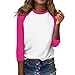 Womens 3/4 Sleeve Tops Casual Crew Neck Color Block Blouse Plus Size Shirts Loose Fit Summer Cute Contrast Tees