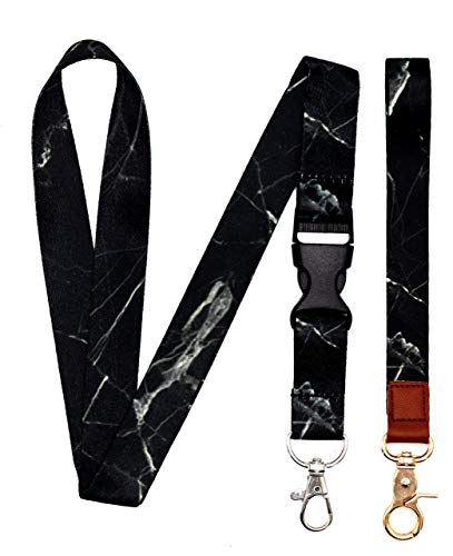 Black Marble Lanyard-Lanyards for Women/Men-ID Lanyard-Key Lanyard-University Lanyard -Premium Soft Silky Wide Strapped Beautifully Printed Lanyard with Safe Removable Buckle & Spring Clip
