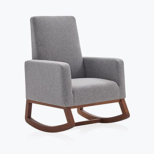 BELLEZE Modern Rocking Chair, Nursery Glider Rocker with Comfortable Padded Seat Solid Wood Base, Fabric Upholstery Arm Chair for Living Room Bedroom Baby Room - Felix (Gray)