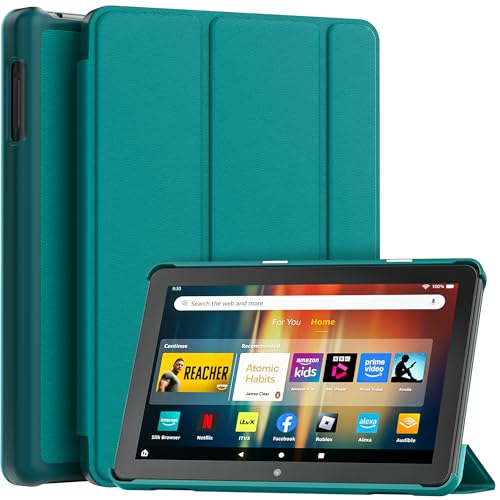 New Amazon Fire HD 8 Tablet Case (12th/10th Generation, 2024/2022/2020 Release), Lainergie Slim Light Smart Trifold Stand PU Lether Cover with Auto Wake/Sleep Incompatible with Old Version, Emerald