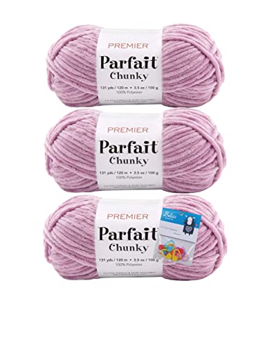 Image of Premier Yarns Parfait Chunky Chenille Yarn 3.5 Oz 6 Super Bulky Weight 3 Pack Bundle with Bella's Stitch Place Holders (Dusty Mauve)