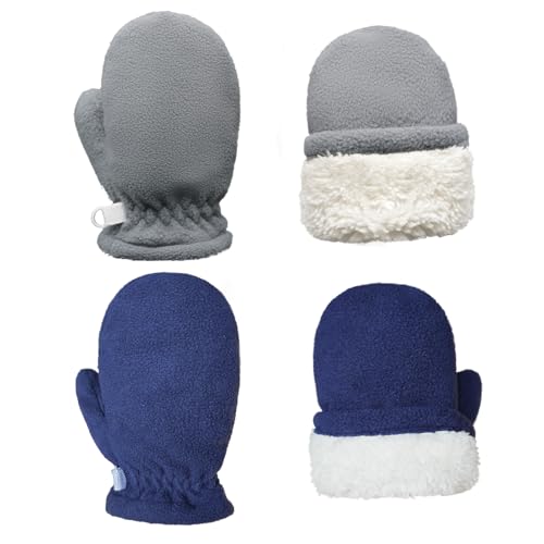 Image of Toddler Warm Mittens Baby Boys Winter Gloves 2 Pairs Winter Sherpa Fleece Lined Mittens for Girls