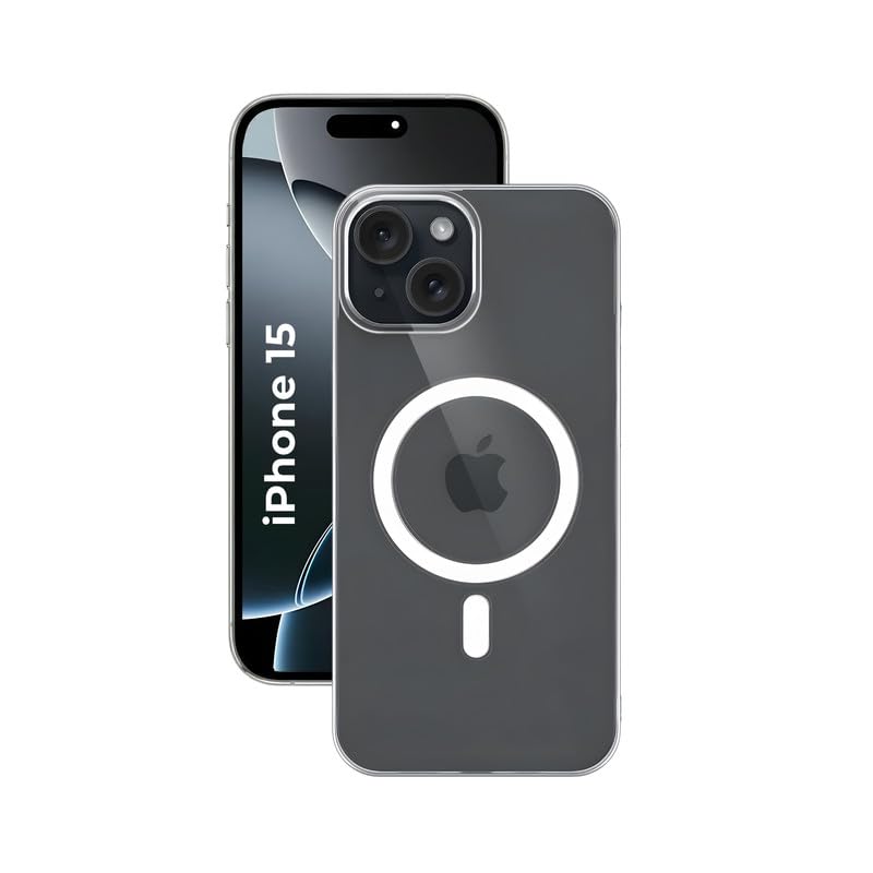 Image of Anti Yellow Clear Magnet Case for iPhone 15, Premium Polycarbonate, Ultra Strong Magnets, 360 Drop Protection, Raised Camera Protection, MagSafe Compatible
