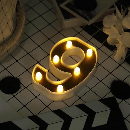 Image of Efavormart 6 inch Gold Marquee Number 9, Mirror Front Warm White LED Light Up 3D Sign, Battery Operated 72H Glow for Wedding Party & Wall Decor