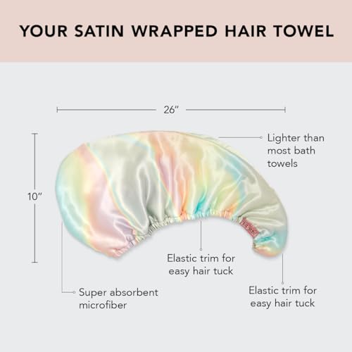 image for Kitsch Satin Wrapped Microfiber Hair Towel Wrap for Women - Anti-Frizz