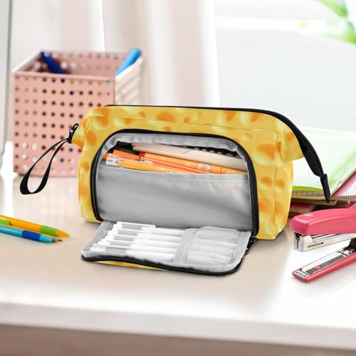 Image of Yellow Cheese Pencil Case Large Capacity Pencil Pouch, Handheld Pen Bag Cosmetic Portable Gift for Office School Teen Girl Boy Men Women Adult Pencil Storage Organizer