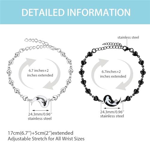 Image of 2 Couple Bracelets for men women, Love /Koi Fish /Gossip Jigsaw Puzzle Stainless Steel Heart-shaped Chain Adjustable Bracelet for Boyfriend Girlfriend Valentine's Day Gift Jewelry