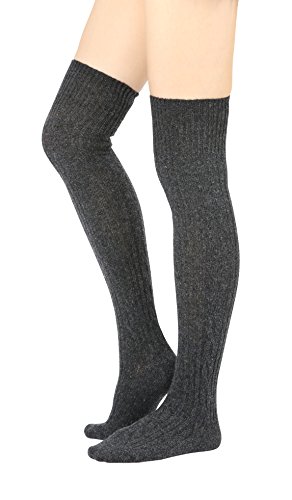 STYLEGAGA Women's Fall Winter Warm Over the Knee High Socks Knit Long Boot Socks Leg Warmer (Wool Cable_Dark Gray)