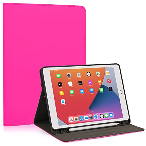 Ruban Case For Ipad 9Th / 8Th / 7Th Generation (2021/2020/2019) 10.2 Inch - Premium Leather Business Multi-Angle Viewing Stand Cover & Pencil Holder, Auto Sleep Wake (Hot Pink) #TOP22