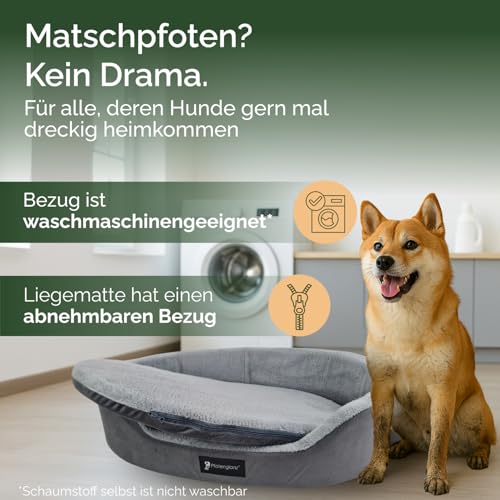 Pfotenglanz Orthopädisches Hundebett Hundekorb mittelgroße Hunde Hundekissen waschbar mit Kaltschaum Matratze in grau. 85x65 cm Hundesofa rutschfest Körbchen Hund Tier Kuschelbett flauschig rund (S)