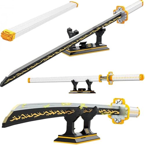 Demon Slayer Swords Building Set 39inch for Demon Slayer Sword Building Block Model Samurai Sword Set with Scabbard and Stand Best Gift for Anime Fans for Boy Kids 8+ (Agatsuma Zenitsu Sword)