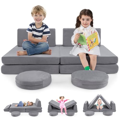 Costzon Modular Kids Play Couch, 6 PCS Toddler Creative Imaginative Furniture Play Set for Nursery Playroom Bedroom Living Room, Children Convertible Foam Sofa Set for Baby Boy Girl
