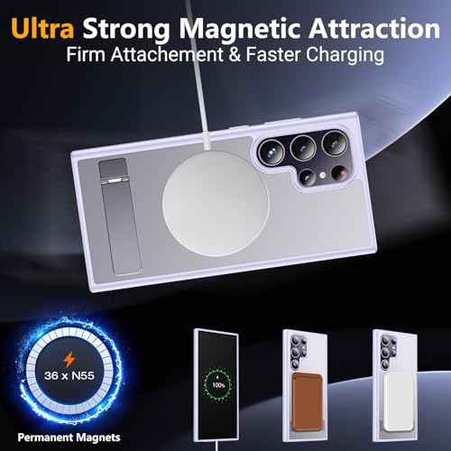 Image of SPIDERCASE Magnetic for Samsung Galaxy S24 Ultra Case, [3 Stand Ways][ Military Grade Drop Protection] with Invisible Stand Shockproof Slim Phone Case for S24 Ultra 5G,Light Purple