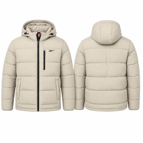 Image of Reebok Mens Quilted Puffer Jacket, Weather Resistant Hooded Winter Coat