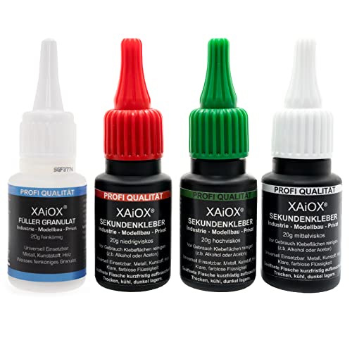 Sekundenkleber Set Extra Stark - Dünnflüssig, mittelflüssig, Dickflüssig + Füller Granular für Kunststoff Metall usw Cover
