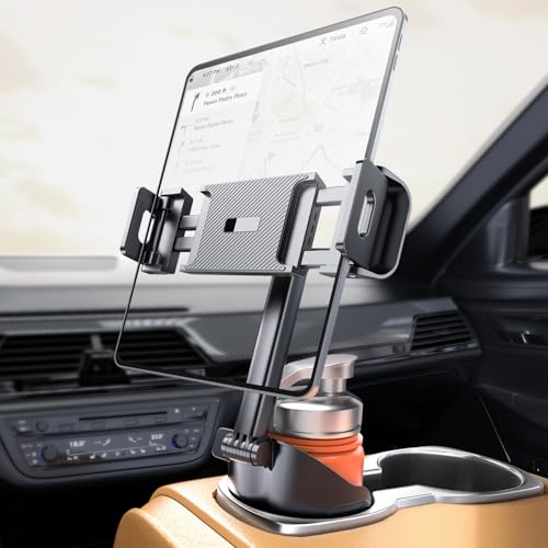 eSamcore Cup Hold Tablet Holder Mount for Car, [Unobstructed Cup Holder] for iPad Holder with Flexible Hollow Mount Base, 360 Rotatable Deep Clamp Compatible with 6”-11” iPad, iPhone, Foldable Phones