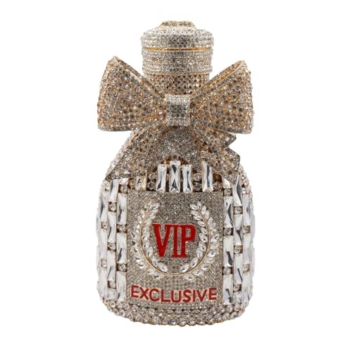 Image of UMREN Women Champagne Bottle Rhinestone Evening Bag Sweet Bow Diamond Clutch Purse Crystal Handbag for Party Cocktail