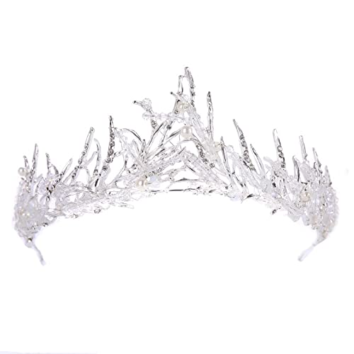 KWMAEEUID Tiaras und Kronen für Frauen, Vintage-Kristall-Hochzeitskronen-Tiaras, Strasssteine, Kupfer-Diadem-Tiaras für Frauen, Braut, Hochzeit, Haarschmuck, Zubehör (Silber)