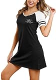 DOTIN Damen Nachthemd Sommer Kurz Nachtwäsche Schlafkleid Baumwolle Nachtkleid Schlafhemd Lounge Pyjamakleid Nightdress, Schwarz, L