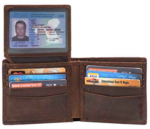 POKOFO RFID Blocking Genuine Leather Bifold Wallet for Men with Zipper and 2 ID Windows2