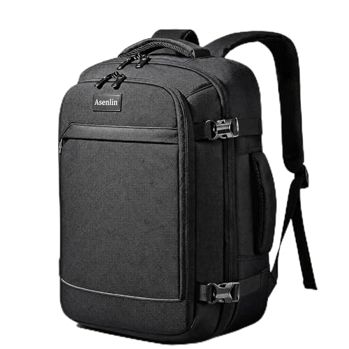 Asenlin Travel Backpack for Women Men Flight Approved Carry On Luggage 30L Water Resistant Business Laptop Backpacks Fits TSA 15.6 Inch Computer College Weekender Outdoor Hiking-Black