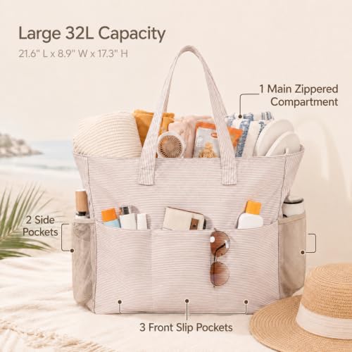 Image of LEDAOU Beach Bag Waterproof Sandproof Women Beach Tote Pool Bag with Zipper for Swim Gym Grocery Travel with Wet Pocket