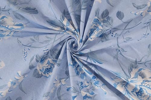 Image of The Furnishing Tree Elastic Cotton Oval Dining Table Cover 42x72 in Inches Floral White Rose on Blue Base