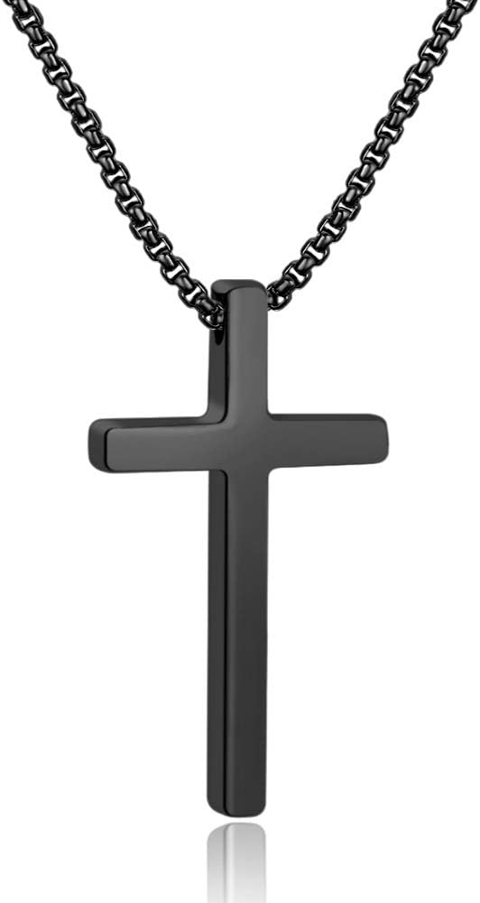 Ursteel Cross Necklace for Men, Fathers Day Gifts Silver Black Gold Stainless Steel Cross Pendant Necklace for Men, 16-30 Inches Box Chain