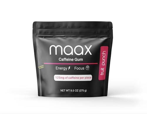 Maax Caffeine Energy Gum | 125mg of caffeine per piece | Fruit Punch | 125 total pieces per bag