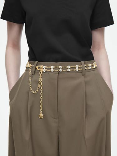 Women Rhinestone Crystal Waist Belts for Dress Adjustable Ladies Metal Chain Belts3