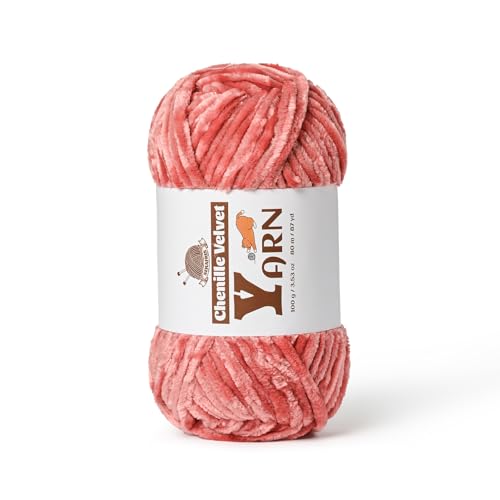 Image of Plush Chenille Chunky Yarn - Fluffy Velvet Yarn Crochet for Blanket Knitting and Crocheting - Soft Baby Yarns for Crocheting - Amigurumi Crochet Yarns 100g (87yds) (Gray Pink)