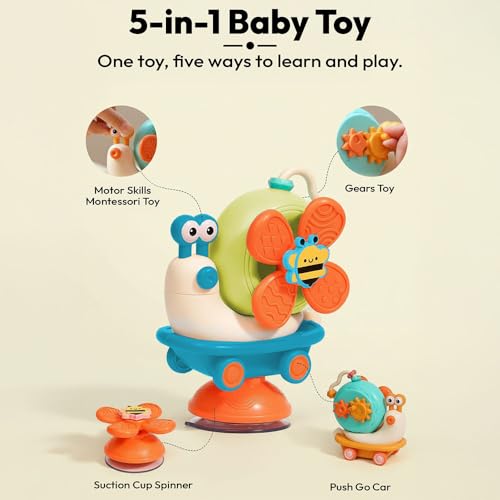 Image of StarAndDaisy Orapple Spinster Toy for Baby 5-in-1 Suction Spinner, Rattle, Friction Car, Windmill & Sensory Play | BPA-Free, Safe & Durable | Interactive Learning Toys for 6+ Months Kids